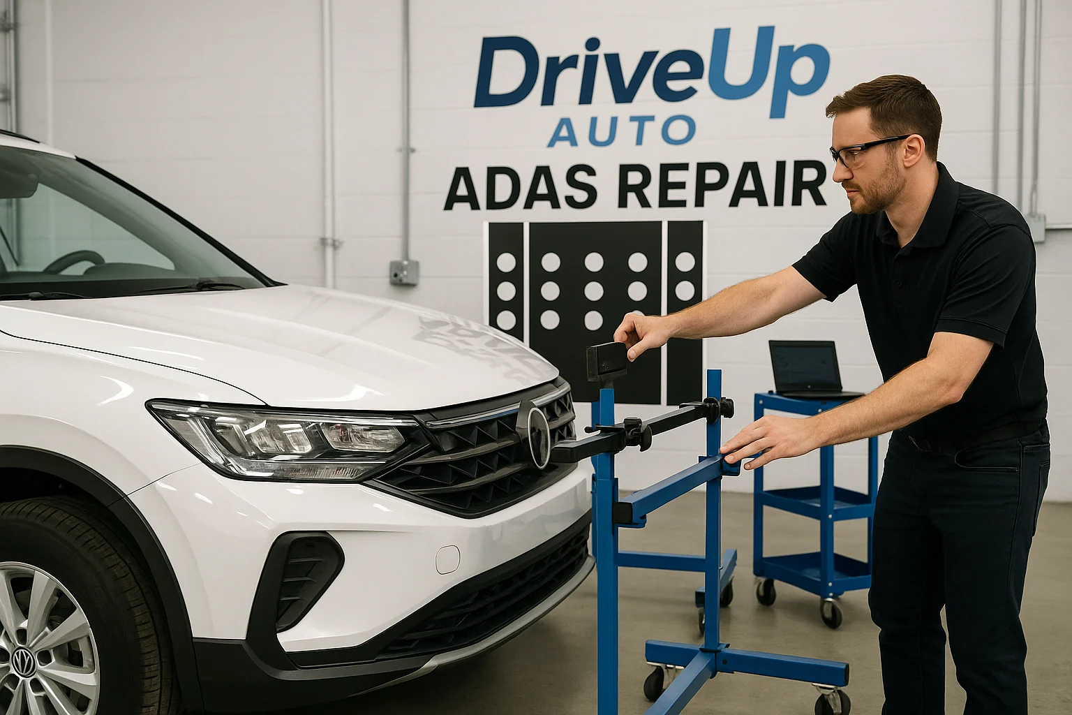 Vehicle undergoing ADAS calibration
